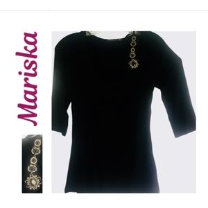 Gently Worn  MARISKA Black Quarter Length Top